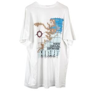 North Carolina Lighthouses Men's White Graphic T Shirt Size XXL FOTL Tag Tourist